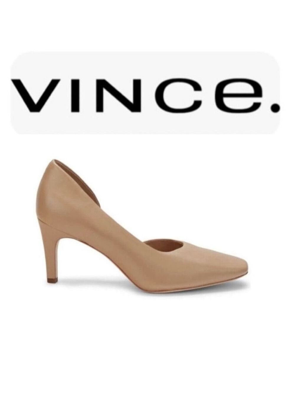 New Vince Tiana Square Toe Leather Pumps Heels in Cappuccino Neutral